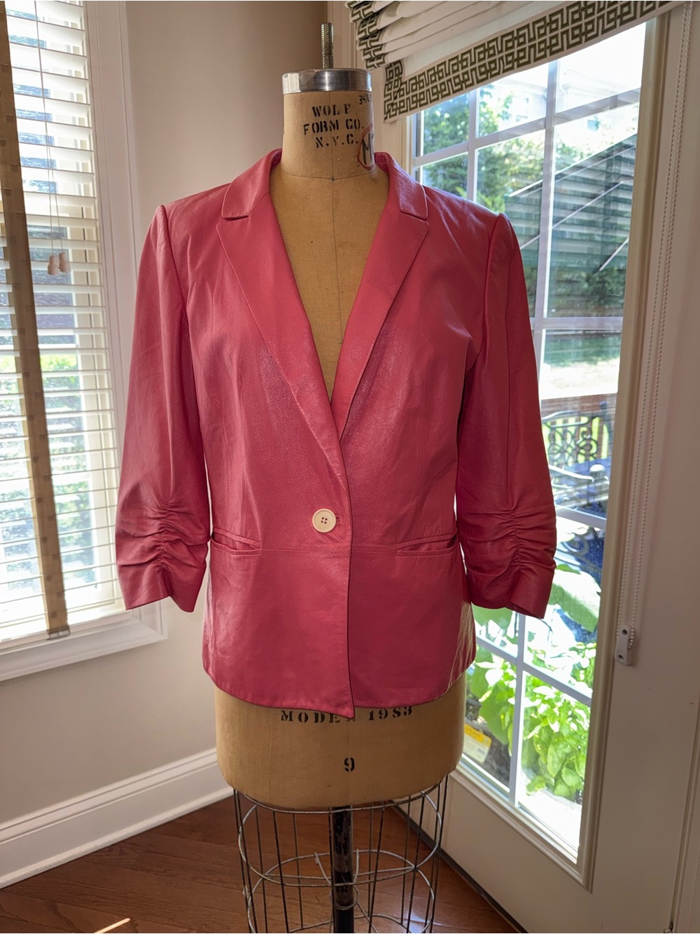 Lafayette 148 New York Pink Leather Blazer Jacket Size 12